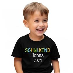 Kinder T-Shirt - Schulkind - Einschulung Shirt - Oberteil für Kinder - Schulkind 2024 (DE/NL/SE/PL, Numerisch, 122, Regular, Schwarz) von Lounis