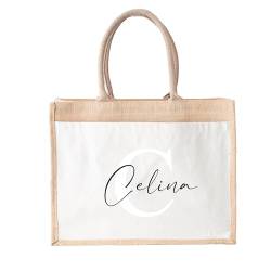 Lounis Jutetasche mit Initial und Name - Einkaufstasche - Shoppingbag - personalisierte Tasche - Geschenkidee - schwarz weiss (XL) von Lounis