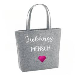 Lounis Personalisierte Filztasche - Handtasche - Filzshopper - Shoppingbag - Tasche Filz Lieblingsmensch - Geschenkidee (Hellgrau) von Lounis