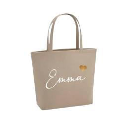 Lounis Personalisierte Filztasche mit Namen und Herz - Handtasche - Filzshopper - Shoppingbag - Tasche Filz - Geschenkidee (Sand) von Lounis