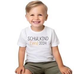 T-Shirt Endlich Schulkind - Shirt Schule - Kindershirt - Schulkind 2024 (DE/NL/SE/PL, Numerisch, 128, Regular, Weiß) von Lounis