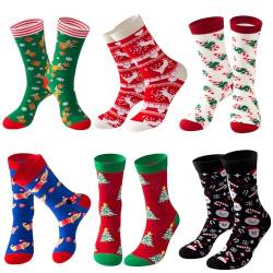 Lounwee Weihnachten Socken für Damen Frauen - lustige Geschenke für Frauen Weihnachten Neuheit Baumwolle Crew Socken Set mit bunten Designs 6 Paar Weihnachtssocken Damen 35-42 von Lounwee