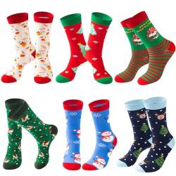 Lounwee Weihnachten Socken für Damen Frauen - lustige Geschenke für Frauen Weihnachten Neuheit Baumwolle Crew Socken Set mit bunten Designs 6 Paar Weihnachtssocken Damen 35-42 von Lounwee