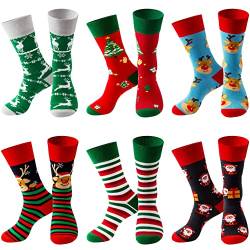 Lounwee Weihnachtssocken Herren Crew Socken Männer & Frauen bunte Kuschelsocken Weihnachten farbigen gemusterten Socken 6 Paar 39-46 von Lounwee