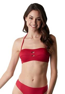 Lovable Damen Iconic Plain Rib Bikini-Oberteil mit Schalen & abnehmbaren Trägern, Rot, L von Lovable