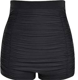 Lovache Damen-Badeshorts mit hoher Taille, gerüscht, Boyleg, Bauchkontrolle, Bikinihose, Schwarz , L von Lovache