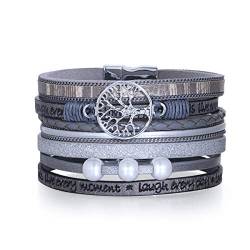 Lovans Leder Wickelarmband Multi Rope Handmade Alloy Bangle Magnetverschluss Armband Perlen für Frauen Geschenke Unisex von Lovans