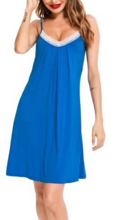 Lovasy Damen Nachthemd Spaghettiträger Ärmellos Chemise Träger Nachtkleid Sexy Lose Spitze Babydoll Damen Negligee,Hellblau,L von Lovasy