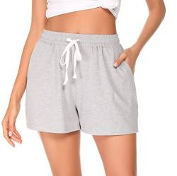 Lovasy Kurze Schlafanzughosen für Damen Schlafshorts Kurz Pyjamahose mit Taschen und Kordelzug,Grau S von Lovasy
