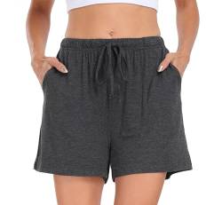 Lovasy Schlafshorts Damen Kurz Pyjama Shorts Damen Sommer Schlafhose Freizeitshorts Weich Bequem mit Taschen und Kordelzug,Dunkelgrau,M von Lovasy