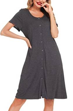 Lovasy Still Nachthemd Damen Kurzarm Schlafshirt mit Knöpfen Nursing Nachthemd Schwangerschaft Geburt Pyjama Nachtwäsche, Dunkelgrau,XL von Lovasy