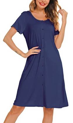 Lovasy Still Nachthemd Damen Kurzarm Schlafshirt mit Knöpfen Nursing Nachthemd Schwangerschaft Geburt Pyjama Nachtwäsche, Marineblau, S von Lovasy