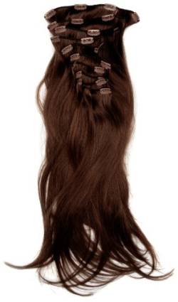Love Hair Extensions Haarverlängerung aus Echthaar, Komplett-Set Silky Straight, 45 cm, 10 Haarteile, Dark Brown von Love Hair Extensions