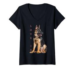 Damen T-Shirt mit Schäferhund, für Mama, Papa, Love T-Shirt mit V-Ausschnitt von Love Is German Shepherd Gifts