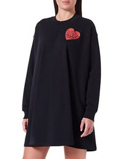 Love Moschino Damen A-line Long Sleeves Maxi in 100% Cotton Fleece Dress, Schwarz, 44 EU von Love Moschino