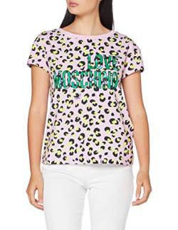 Love Moschino Damen Allover animalier&Logo Print T-Shirt, Mehrfarbig (P.Leopard/Pink 0015), 40 (Herstellergröße: 46) von Love Moschino