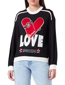 Love Moschino Damen Comfort Fit Long-sleeved I, With Skate Heart Jacquard Intarsia pullover, Schwarz, 46 EU von Love Moschino