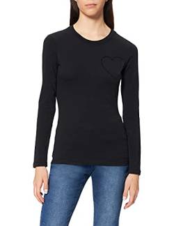 Love Moschino Damen Fitted Long Sleeved with Matching Tone Rhinestone Heart and Shiny Print T-Shirt, Black, 38 von Love Moschino