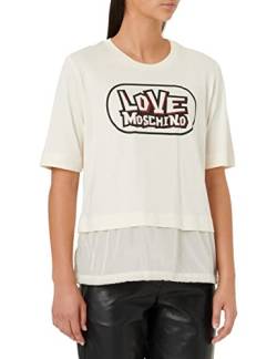 Love Moschino Damen Regular Fit Long Sleeves Skate Print Nylon Insert On The Bottom Of The Garment Closed By Drawstring T Shirt, Cream, 38 EU von Love Moschino