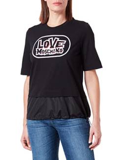 Love Moschino Damen Regular Fit Long Sleeves Skate Print Nylon Insert On The Bottom Of The Garment Closed By Drawstring T Shirt, Schwarz, 40 EU von Love Moschino