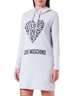 Love Moschino Damen Regular Fit Long Sleeves With Hoodie in 100% Cotton Fleece Dress, Melange Light Gray, 40 EU von Love Moschino