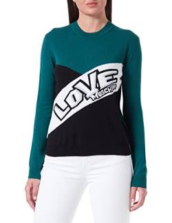 Love Moschino Damen Regular Fit Long-sleeved With Contrasting Colour Inserts pullover, Black Green White, 40 EU von Love Moschino