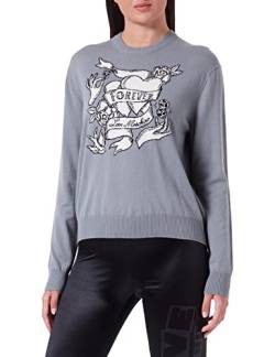 Love Moschino Damen Regular Fit Long-sleeved With Tattoo Effect Heart Intarsia pullover, Melange Dark Grey, 38 EU von Love Moschino