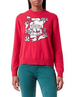 Love Moschino Damen Regular Fit Long-sleeved With Tattoo Effect Heart Intarsia pullover, Rot, 44 EU von Love Moschino