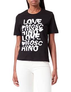 Love Moschino Damen Regular Fit Short Sleeves With Glitter Cut T Shirt, Schwarz, 46 EU von Love Moschino