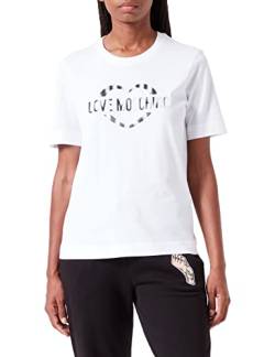 Love Moschino Damen Regular Fit Short Sleeves With Heart Olographic Print T Shirt, Optical White, 40 EU von Love Moschino