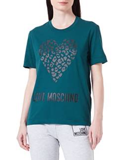 Love Moschino Damen Regular Fit Short Sleeves With Maxi Animalier Heart And Logo T Shirt, Grün, 40 EU von Love Moschino