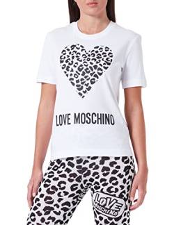 Love Moschino Damen Regular Fit Short Sleeves With Maxi Animalier Heart And Logo T Shirt, Optical White, 40 EU von Love Moschino