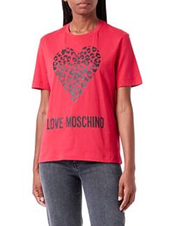 Love Moschino Damen Regular Fit Short Sleeves With Maxi Animalier Heart And Logo T Shirt, Rot, 48 EU von Love Moschino