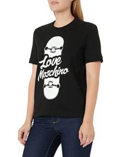 Love Moschino Damen Regular Fit Short Sleeves With Shiny Skateboard Print T Shirt, Schwarz, 40 EU von Love Moschino