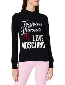 Love Moschino Damen Regular fit Turtleneck Long Sleeve with Embroidered Slogan and Logo Intarsia in Front Pullover Sweater, Schwarz, 42 von Love Moschino
