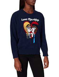 Love Moschino Damen Round Neck Long Sleeves, with Themed Dolls Intarsia and Sequin Accents Pullover Sweater, Dark Blue, 42 von Love Moschino