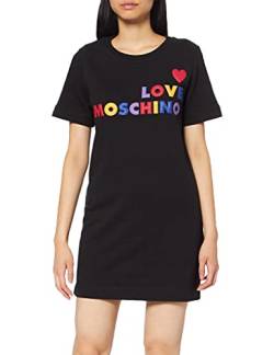 Love Moschino Damen Short Sleeve Dress_Heart and Multicoloured Embossed Logo Print Kleid, Schwarz (Black C74), 36 (Herstellergröße: 40) von Love Moschino