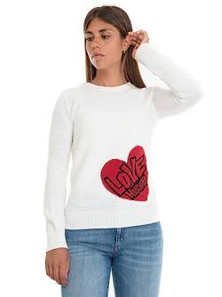 Love Moschino Damen Slim Fit Long-sleeved With Red Heart Jacquard Intarsia On The Front. pullover, Weiß, 38 EU von Love Moschino