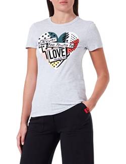 Love Moschino Damen Slim Fit Short Sleeves T-shirt With Patchwork Heart Print T Shirt, Melange Light Gray, 38 EU von Love Moschino
