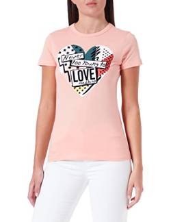 Love Moschino Damen Slim Fit Short Sleeves T-shirt With Patchwork Heart Print T Shirt, Rosa, 48 EU von Love Moschino