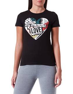 Love Moschino Damen Slim Fit Short Sleeves T-shirt With Patchwork Heart Print T Shirt, Schwarz, 40 EU von Love Moschino