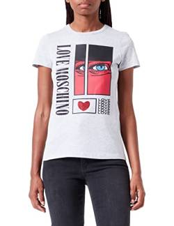 Love Moschino Damen Slim Fit Short Sleeves With Eye And Sequins Print T Shirt, Melange Light Gray, 40 EU von Love Moschino