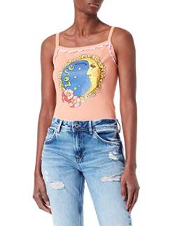 Love Moschino Damen Stretch geribbeld katoen met maanprint T Shirt, Rosa, 48 EU von Love Moschino