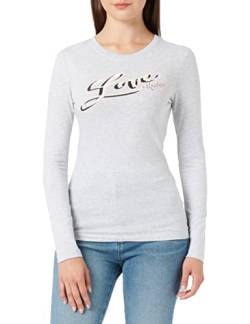 Love Moschino Damen Tight-fitting Long Sleeves With Brand Signature Print T Shirt, Melange Light Gray, 46 EU von Love Moschino