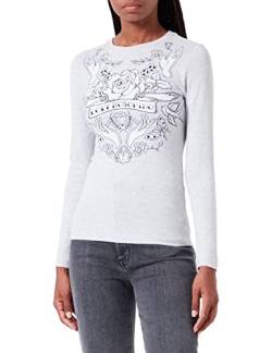 Love Moschino Damen Tight-fitting Long Sleeves With Rose And Hands Print With Transparent Rhinestones T Shirt, Melange Light Gray, 38 EU von Love Moschino