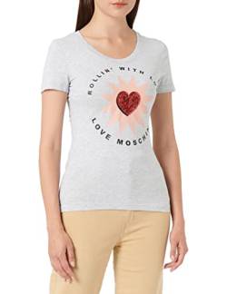 Love Moschino Damen Tight-fitting Short Sleeves "Rollin' With Love" Print T Shirt, Melange Light Gray, 42 EU von Love Moschino