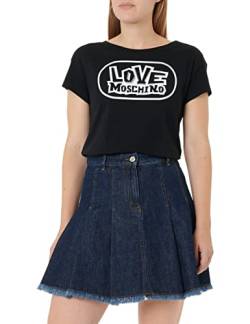 Love Moschino Damen pleated miniskirt with skate back tag, Dark Blue Denim, 38 EU von Love Moschino