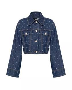 Love Moschino Women's Cropped Trucker Jacket, Dark Blue Denim, 40 von Love Moschino