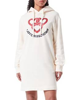 Love Moschino Women's Long-Sleeved Hoodie with Chained Hearts Print Dress, Cream, 42 von Love Moschino