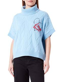 Love Moschino Women's Oversize fit Turtleneck Whit Heart and Logo Embroidery o Pullover Sweater, Light Blue, 40 von Love Moschino